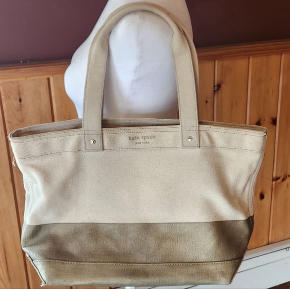Kate Spade Canvas Tote Bag Cream and Gold - Picture 1 of 13